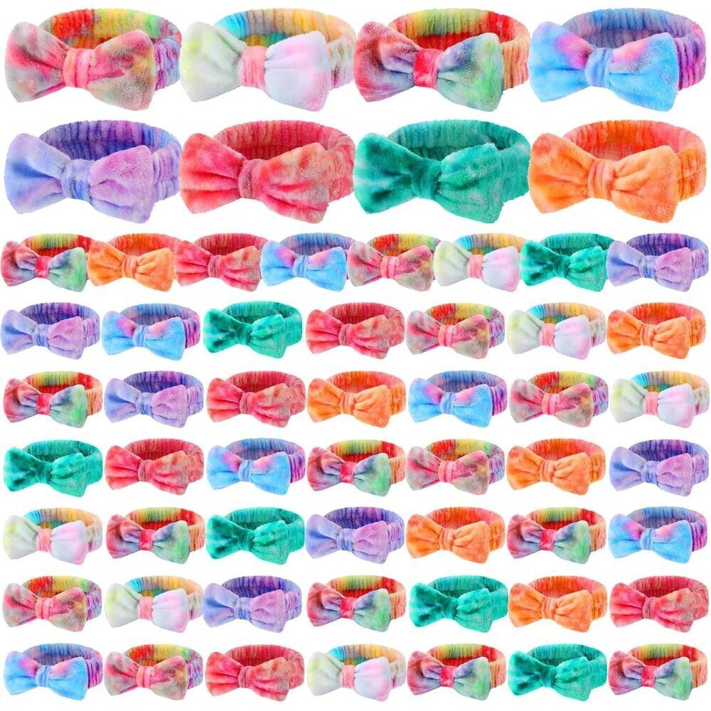 50 Pcs Spa Headbands Bulk Pink Makeup Hairbands with Removable Bows for Women